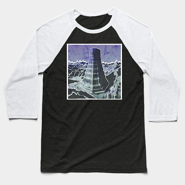 Tower of Babel batik style landscape Baseball T-Shirt by Aurora X